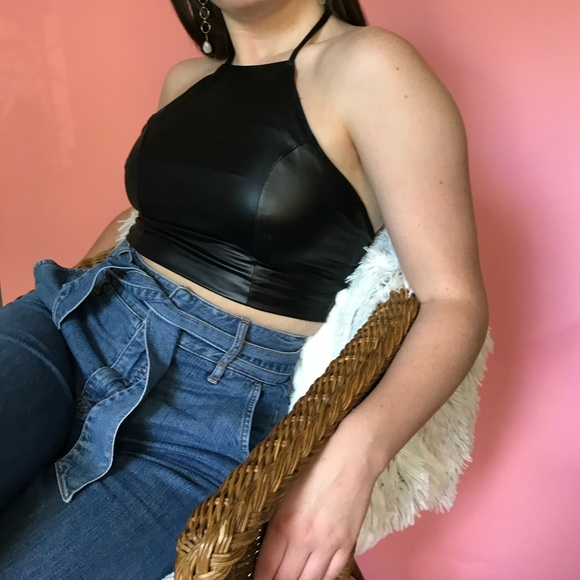 Leather Halter Crop Top - Picture 2 of 2